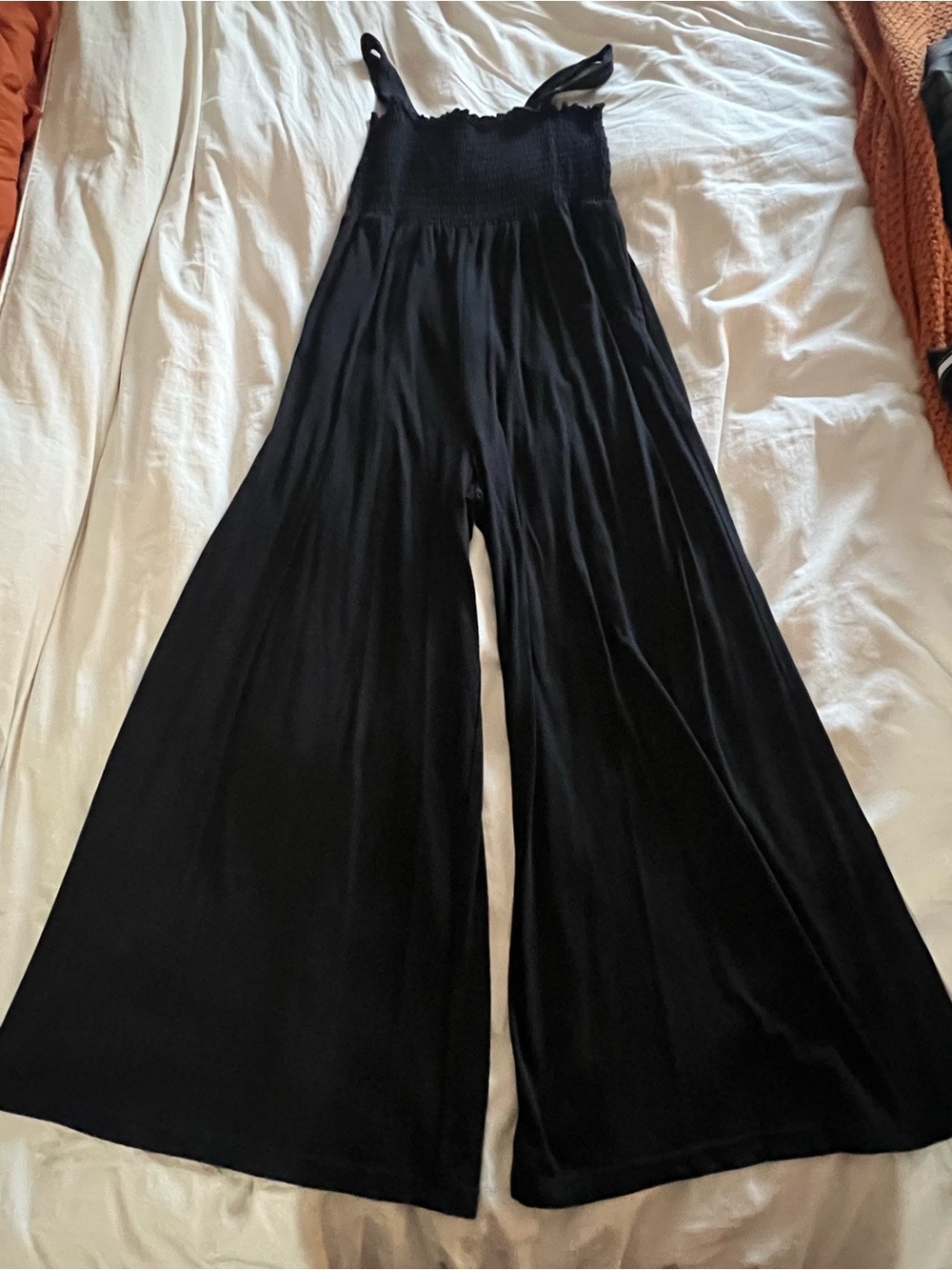 Roxy Black Wide-Leg Jumpsuit with Smocked Bodice